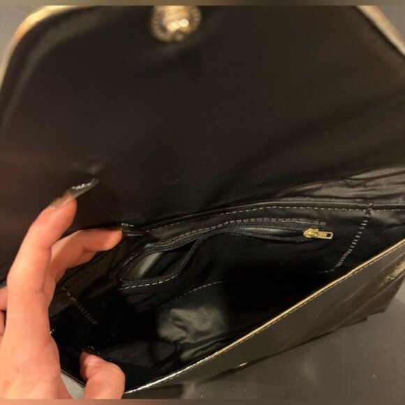 Vintage Gold Silver Bronze Metallic Envelope Crossbody Leather Clutch‎ Purse - Picture 11 of 12
